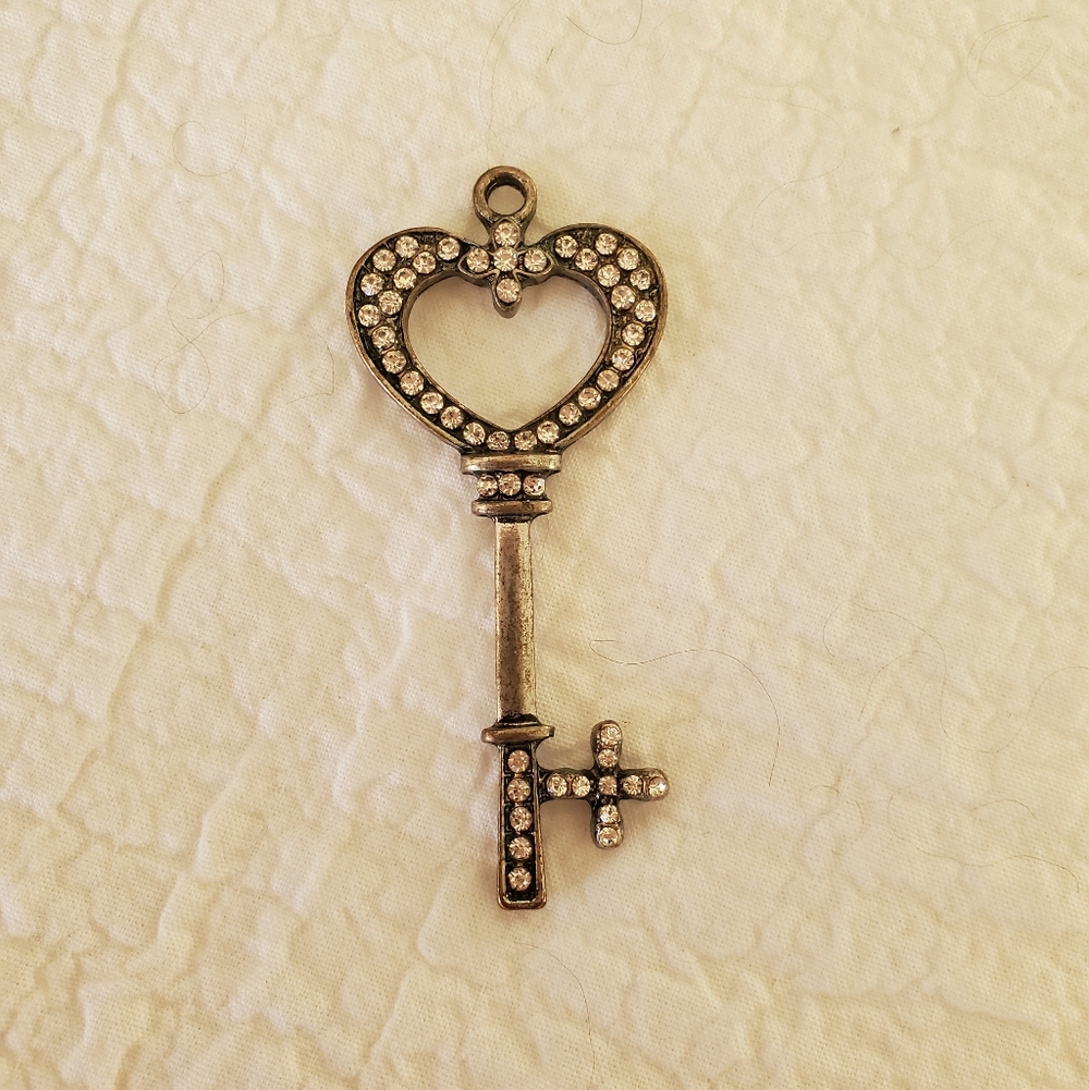 Heart Shaped Key Pendant with Rhinestones